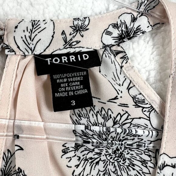 Torrid Womens 3X Floral Halter Hilo Top Blush Black Sleeveless Swing Whimsical - Picture 2 of 9